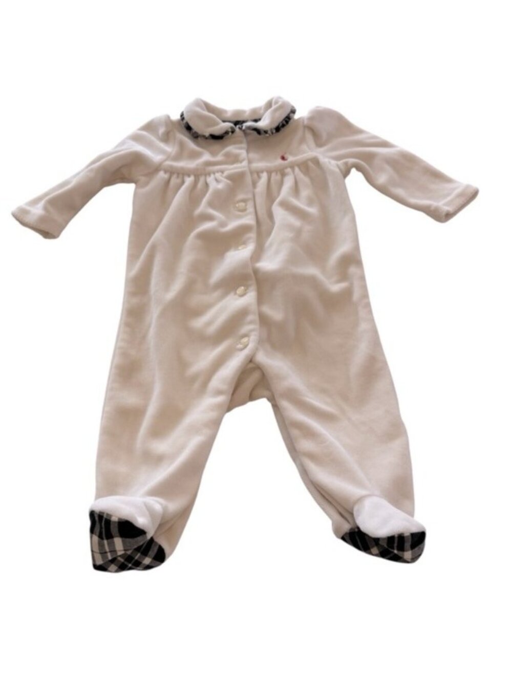 Ralph Lauren Baby Coverall Footie Size 3 Months Off White Velour Plaid Accents